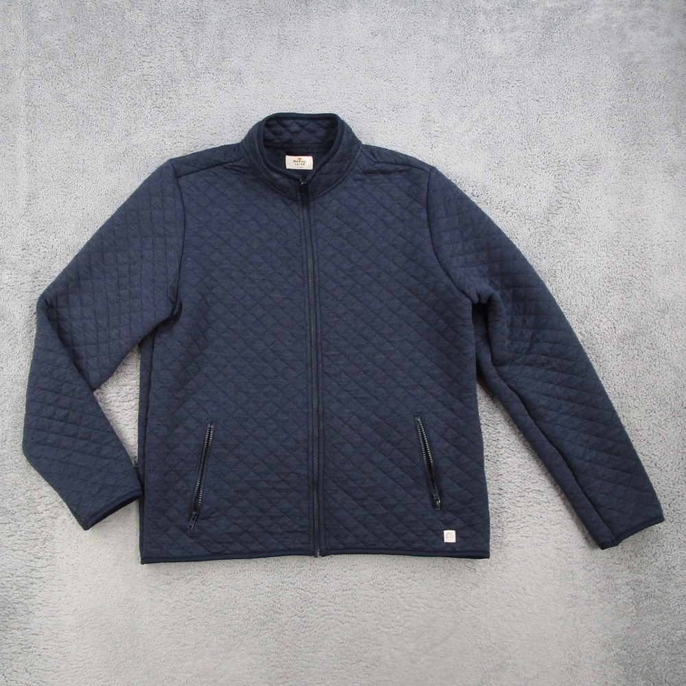 Marine Layer Mens XL Quilted Full Zip Corbet Jacket Blue Heather Mock Neck 14618